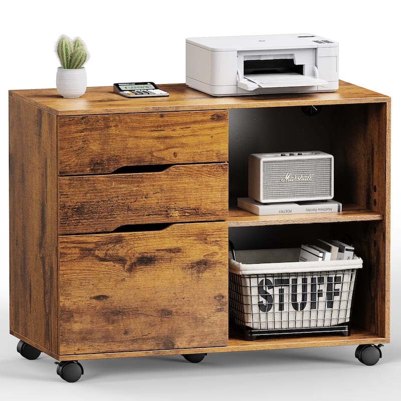 Rossetta Modern Minimalist Design 3-Drawer Mobile Rolling Lateral Multifunction File Cabinet