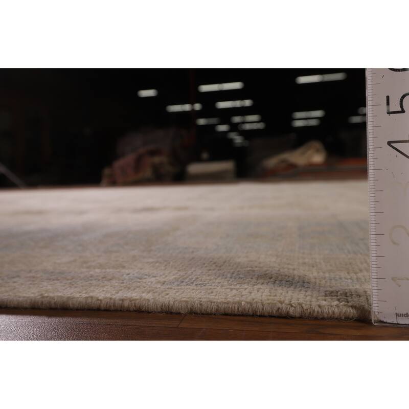 Vegetable Dye Oushak Turkish Area Rug Hand-Knotted Beige Wool Carpet - 9'1" x 11'5"