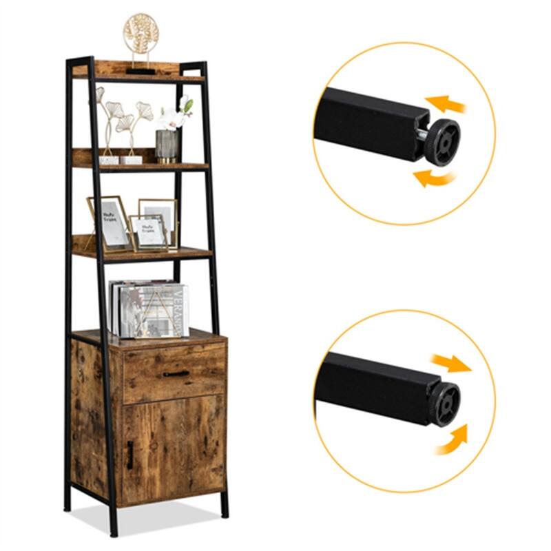 4 Tiesr Mid Century Modern Narrow Bookshelf with Drawers On Sale