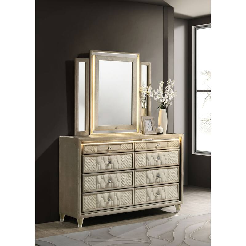 Lorient 8-drawer LED Bedroom Dresser Cabinet Ivory and Camel