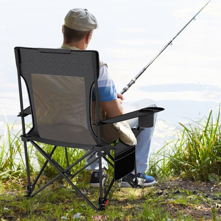 Grey Oxford Mesh Metal Reclining Camping Chair with Footrest and Cup