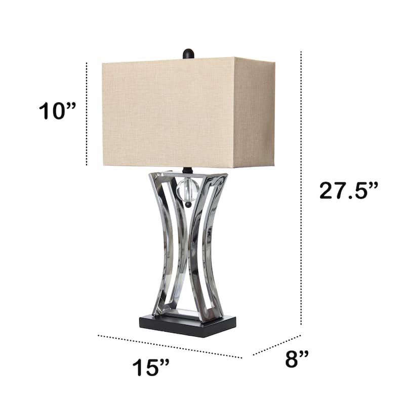 27.5" Tall Rectangular Shade Table Lamp Chrome Base 3-Way Switch Perfect for Desk or Living Room - 15”L x 8”W x 27.50”H