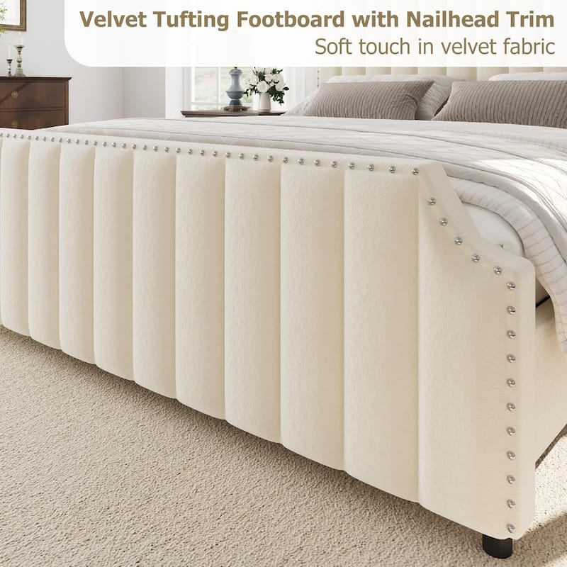Bed Frame with 50.2" Headboard, Upholstered Platform