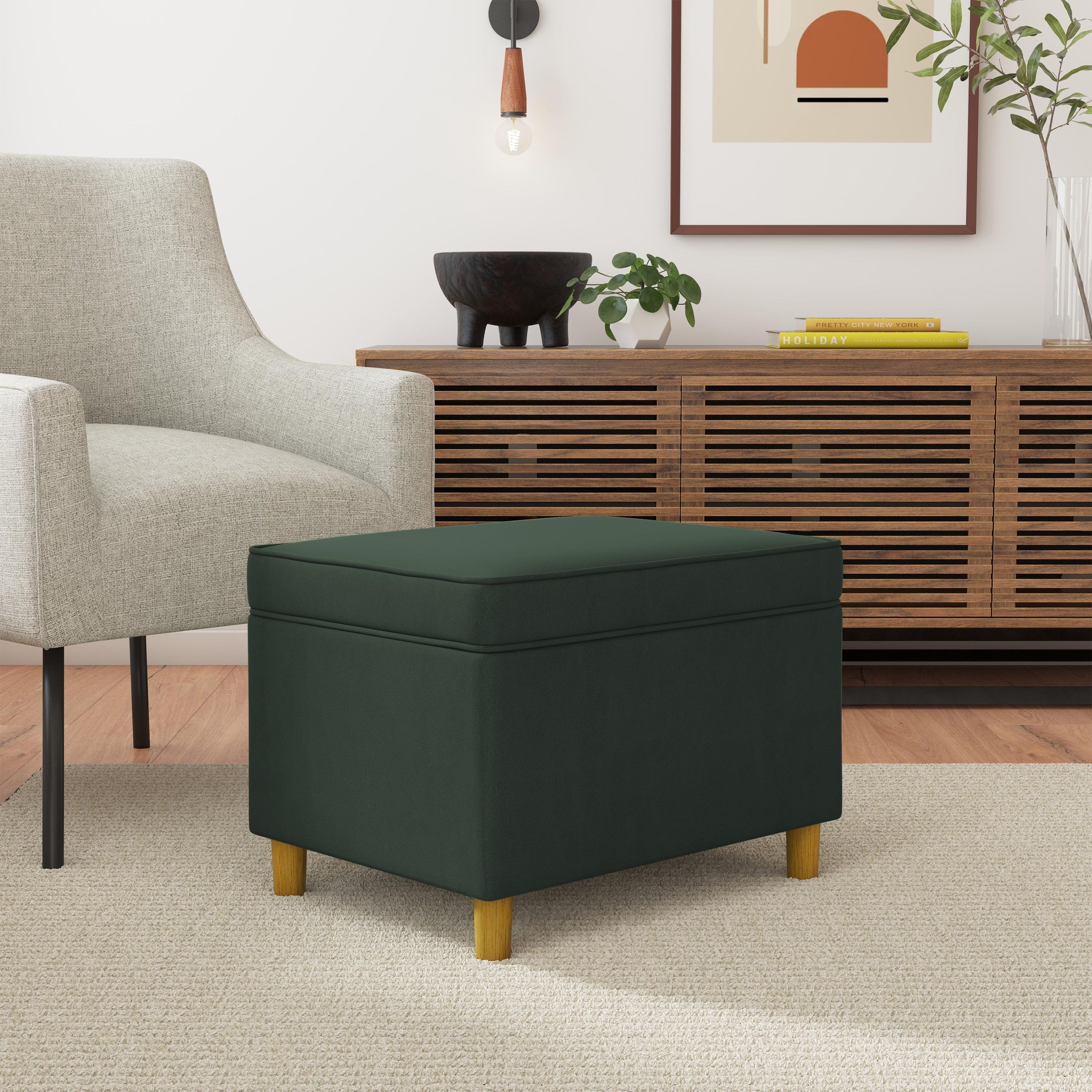 Dinah 24" Storage Ottoman with Cone Wood Legs