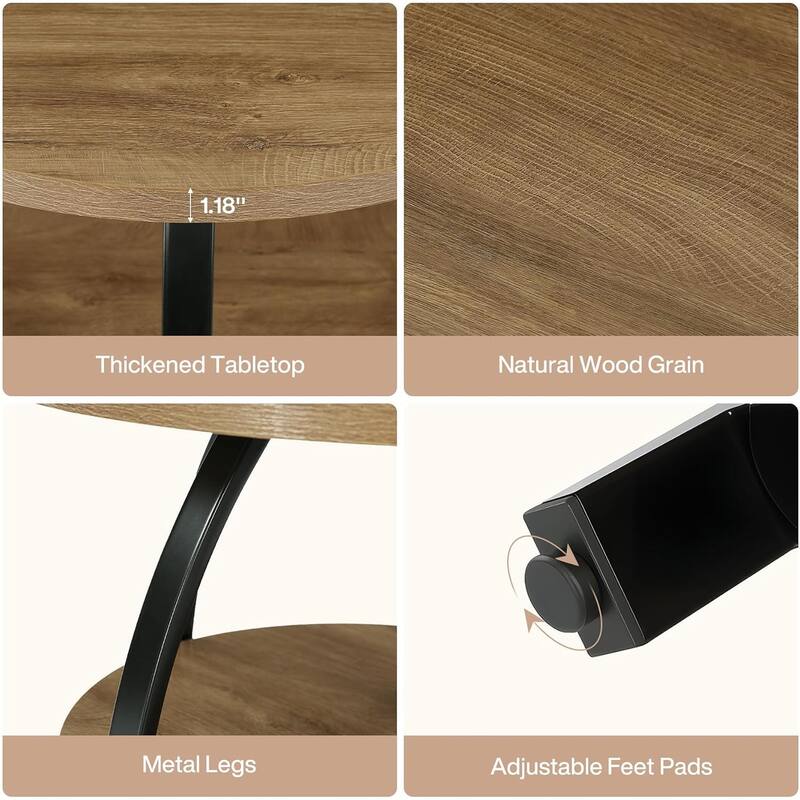 Farmhouse 31.5-Inch Round Coffee Table, Small Circle Cocktail Table for Living Room