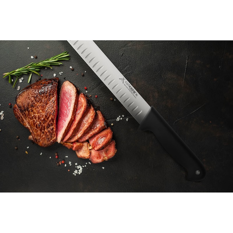 CatCora Granton Slicer Knife, Professional 12-Inch German Steel Blade, Ergonomic Soft-Grip Handle, NSF-Certified Kitchen Knife