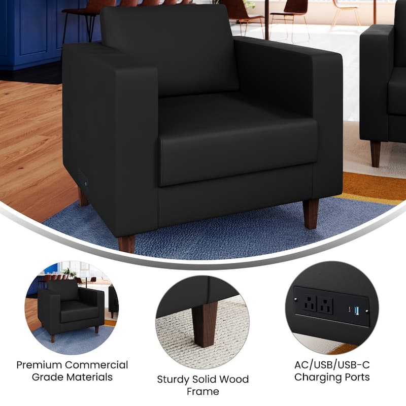 Commercial Lobby Chair with Outlets/USB/USB-C Charging Ports - 33"W x 31.25"D x 32.5"H