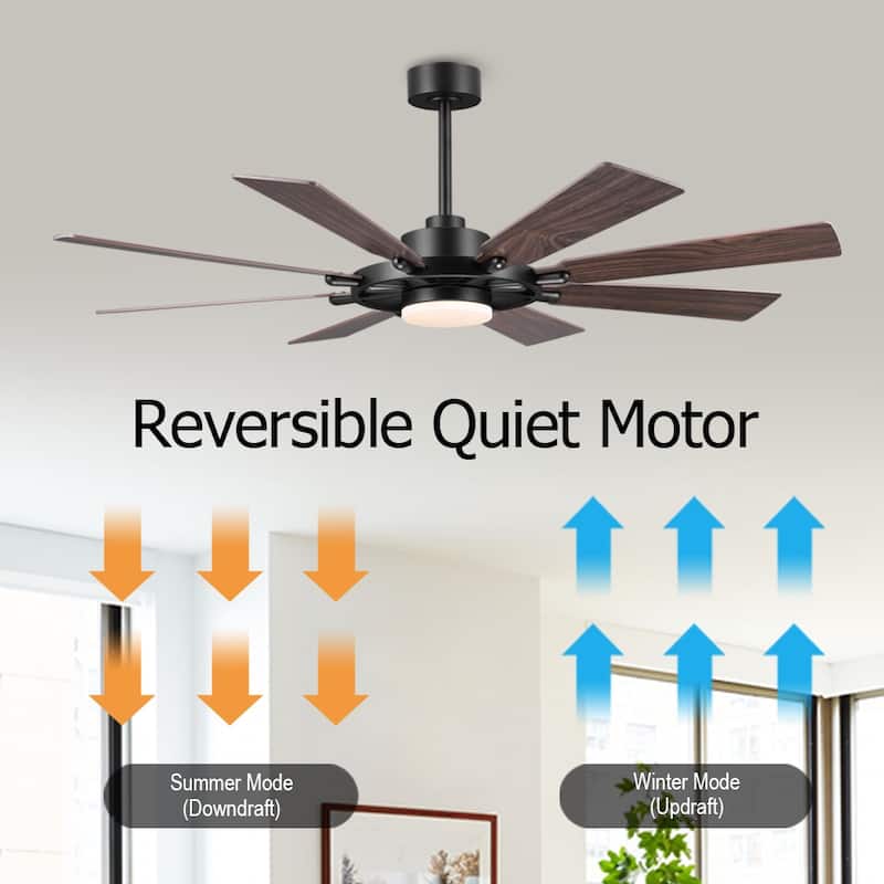 WINGBO 60-inch/72-inch 8-Blades Indoor DC Motor Ceiling Fan With LED Light and Remote Control