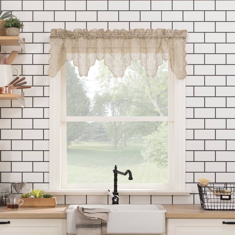 No. 918 Alison Sheer Lace Kitchen Curtain Valance - Oatmeal