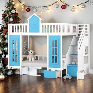 Full-Over-Full Turn into Upper Bed and Down Desk Bunk Bed with ...