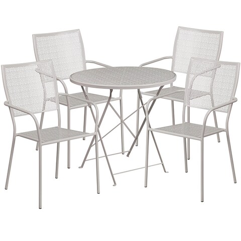 Offex 30" Round Light Gray Patio Table Set with 4 Square Back Chairs