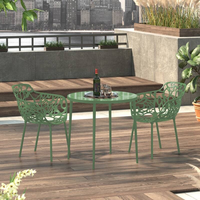 Devon Modern Floral Cutout Dining Chair with Integrated Armrest Stackable Aluminum Frame UV-Resistant Patio Chair Set of 2