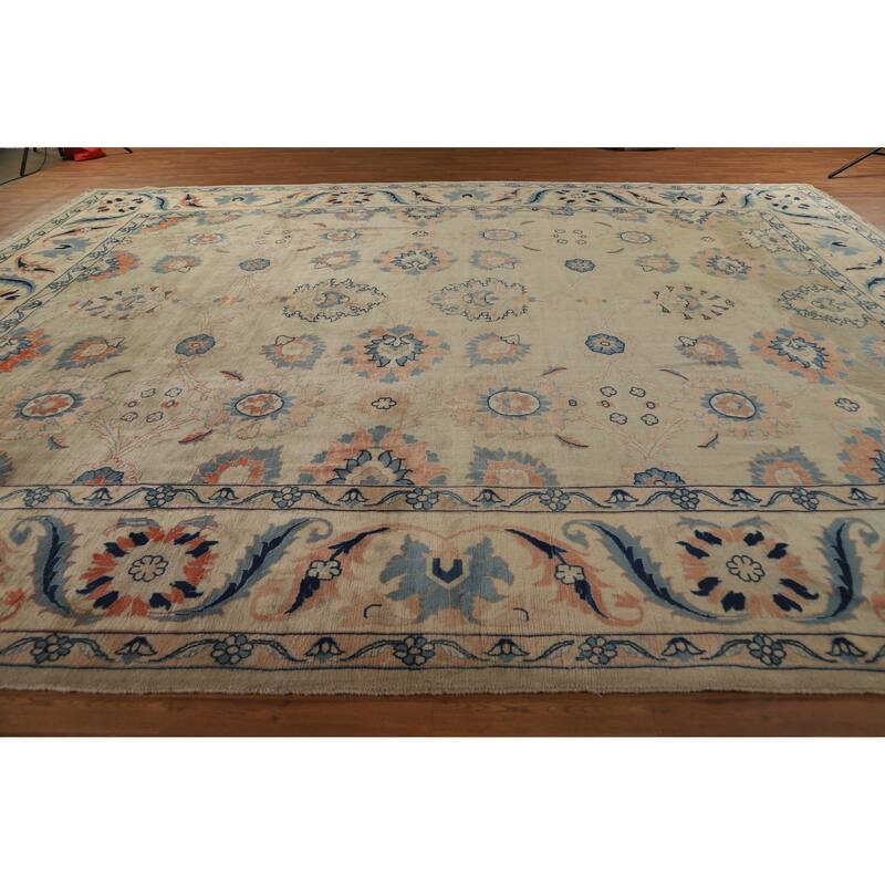 Hand Knotted Oriental 100% Wool Carpet Traditional All-Over Beige & Ivories Mahal Area Rug - 16' 6'' X 13' 0''
