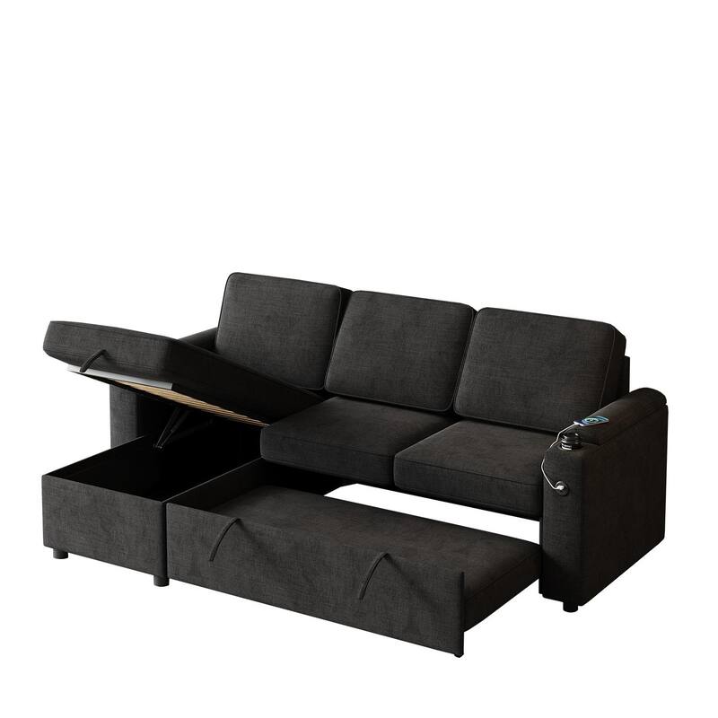 MH85.8" Sleeper Sofa, Sofa Bed - 2 in 1 Pull Out Sofa Bed with Storage Sofa with Charging Port