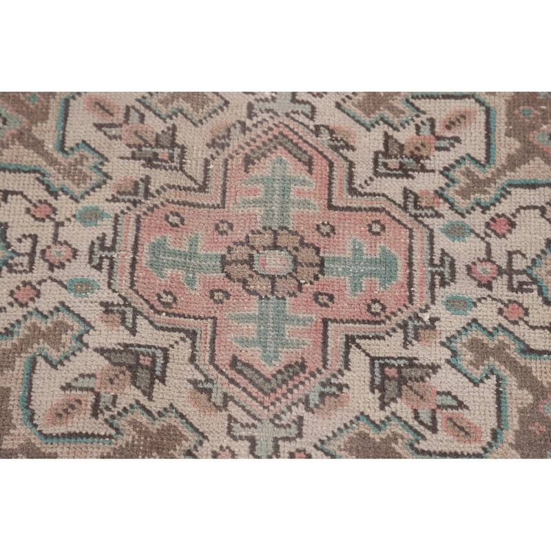 Pink Geometric Tabriz Persian Vintage Rug Hand-Knotted Wool Carpet - 9'6"x 12'4"