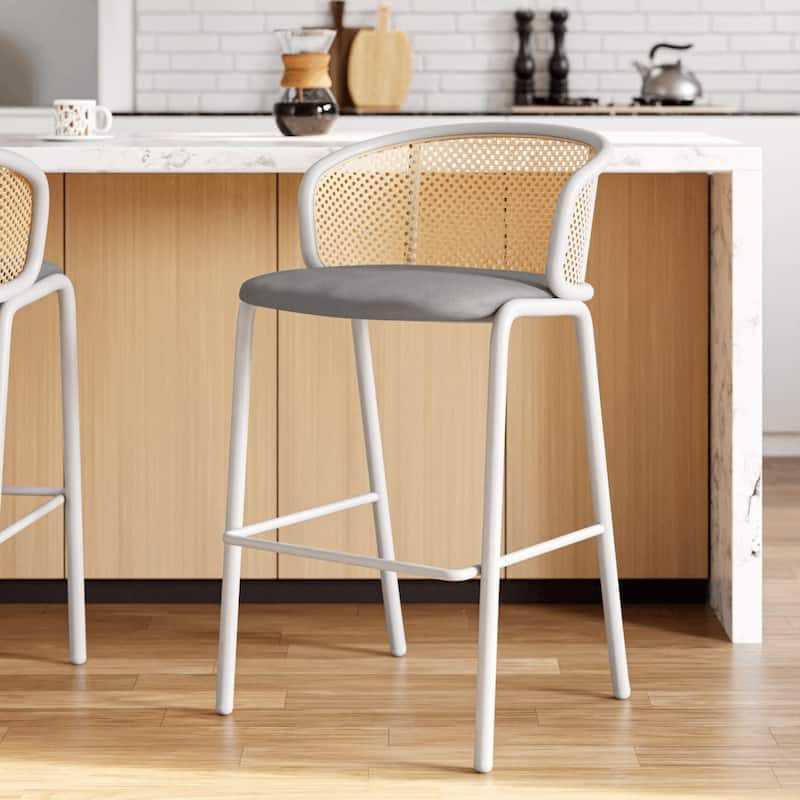 LeisureMod Ervilla Bar Stool with White Powder Coated Steel Frame Set of 2 - 37"