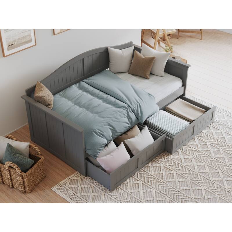 Twin Daybed with Drawers - White Wood Frame & Storage - Elegant Design