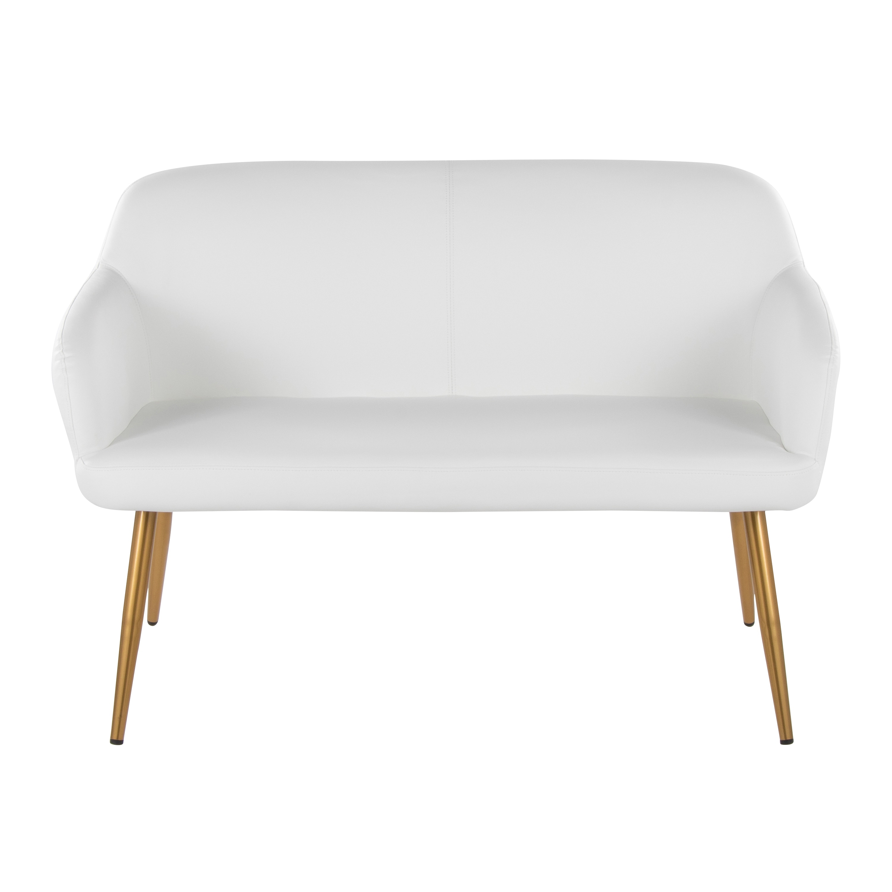 High Back Faux Leather Bench with Black Metal Legs and Armrests