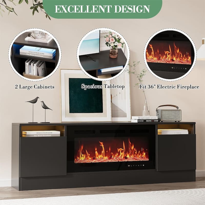 TV Stand with Storage Cabinet, Fits Into 36'' Electric Fireplace (Not Included Fireplace) - N/A