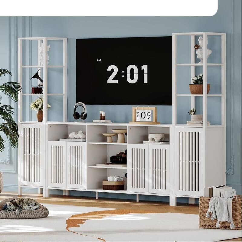 70 Inch TV Stand Entertainment Center with Storage System - White