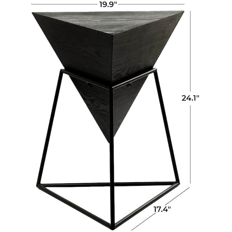 Wood Geometric Inverted Pyramid Accent Table with Metal Stand - Black or White - Roche River Decor