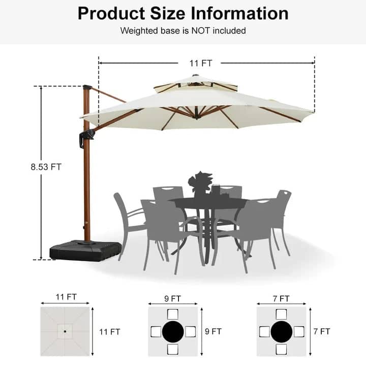 PURPLE LEAF Double Top10/11/12/13ft Round Patio Cantilever Umbrella in Wood Color