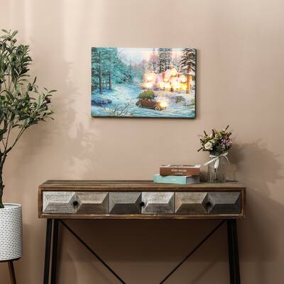 Winter Wonderland Through the Christmas Woods Car Lighted Canvas Wall Print - 23.6" W x 15.7" H x 0.98" D