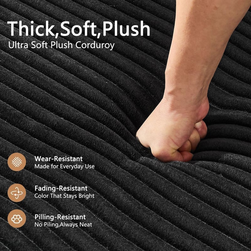 130" U-Shaped Corduroy Sectional Sofa with 2 Ottomans, No Assembly Required