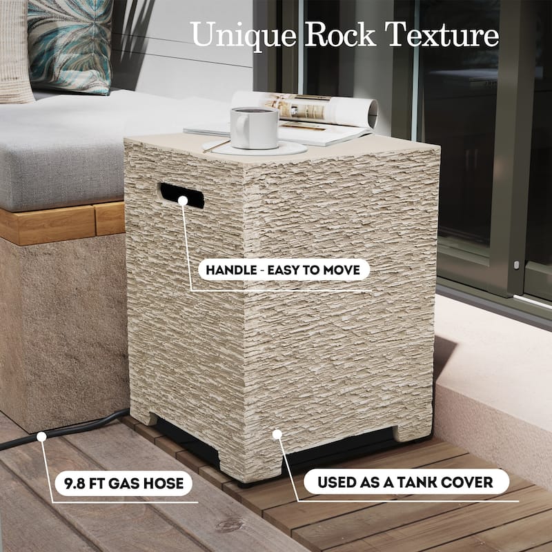 Patio Watcher 42/56in.50000-BTU Outdoor Magnesium Oxide Fire Pit Table with Gas Tank Cover and Wind Guard