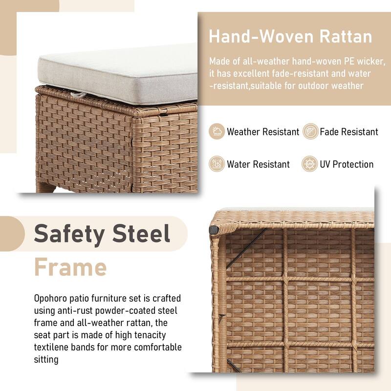 Outdoor Rattan Chair with Coffee Table and Ottoman