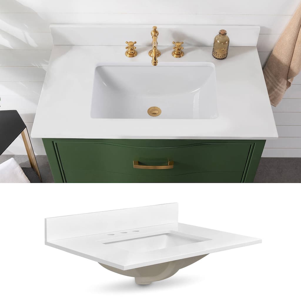Icelume White 36 inch Cultured Marble Bathroom Vanity Top