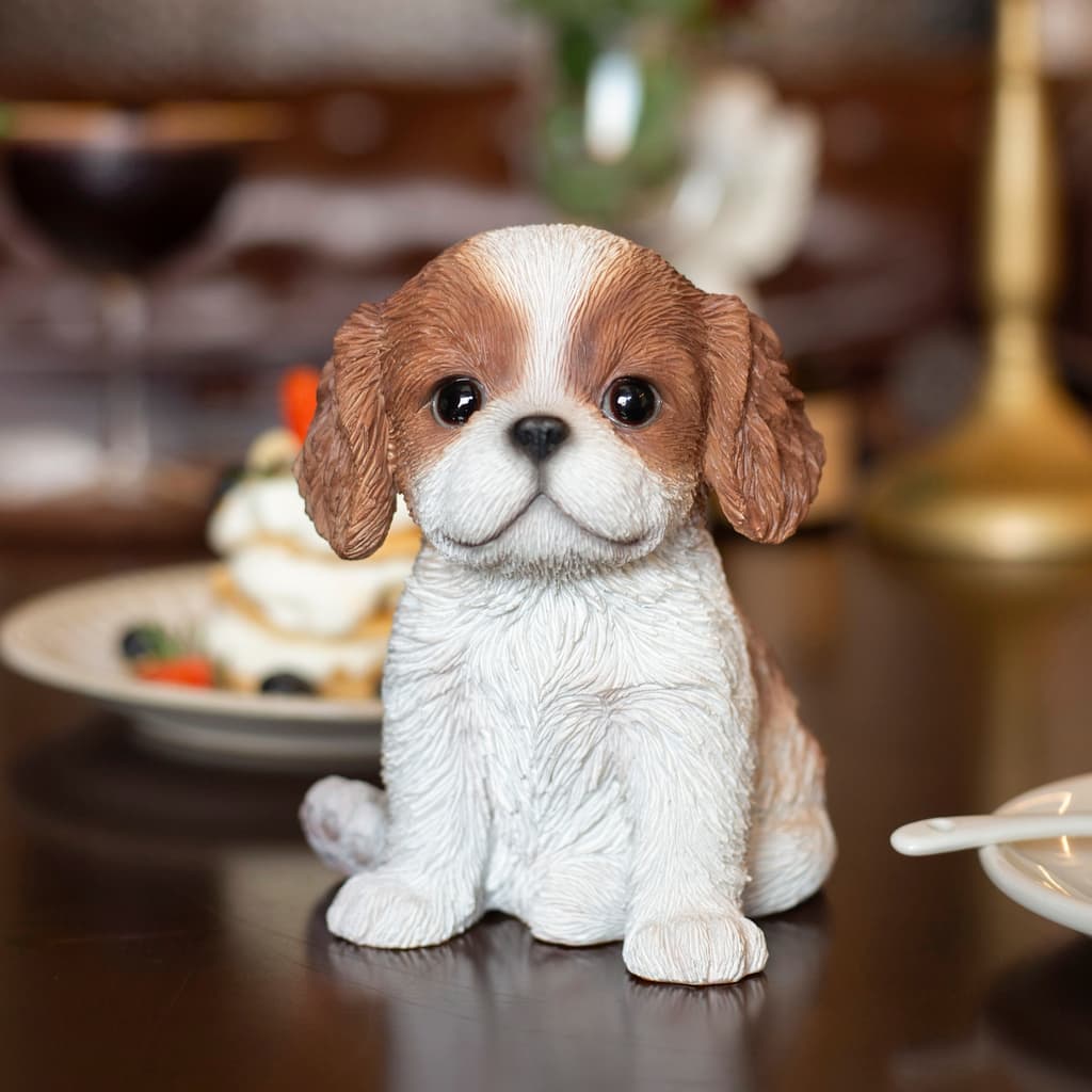 SoReal Brown King Charles Decorative Puppy Figurine for Home & Garden Décor, Handpainted Polyresin Dog Statue