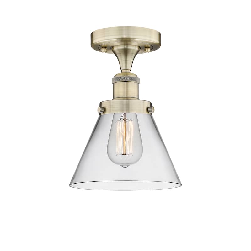 Innovations Lighting Edison Large Cone - 1 Light 7" Semi-Flush Mount - Antique Brass/Clear