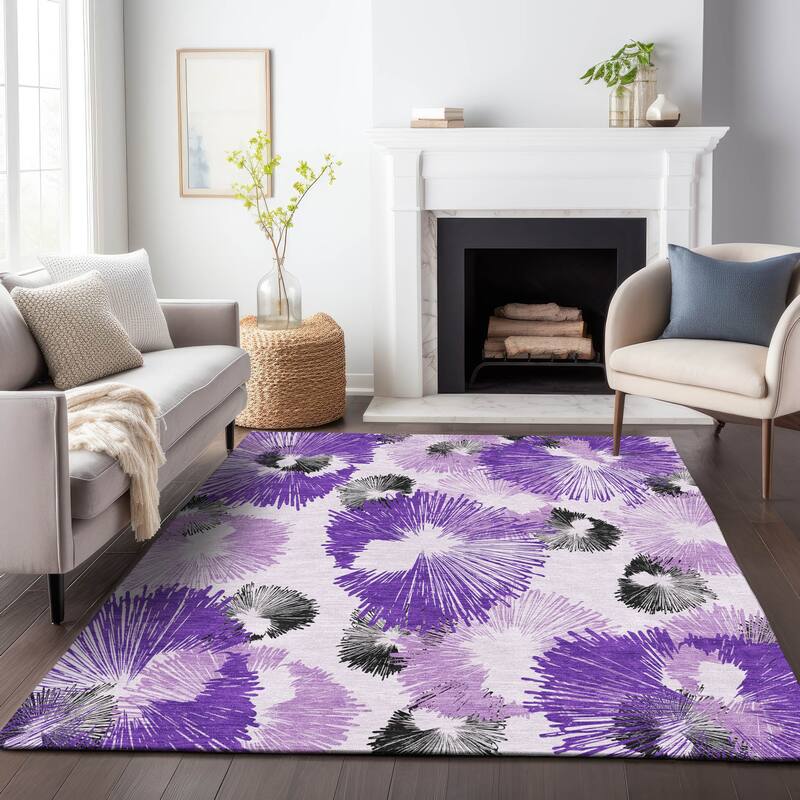 Machine Washable Indoor/Outdoor Modern Floral Chantille Rug