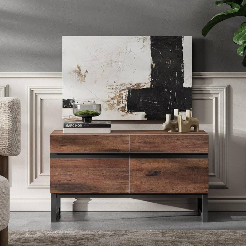 WAMPAT Modern TV Stand and Coffee Table Set of 2, Brown