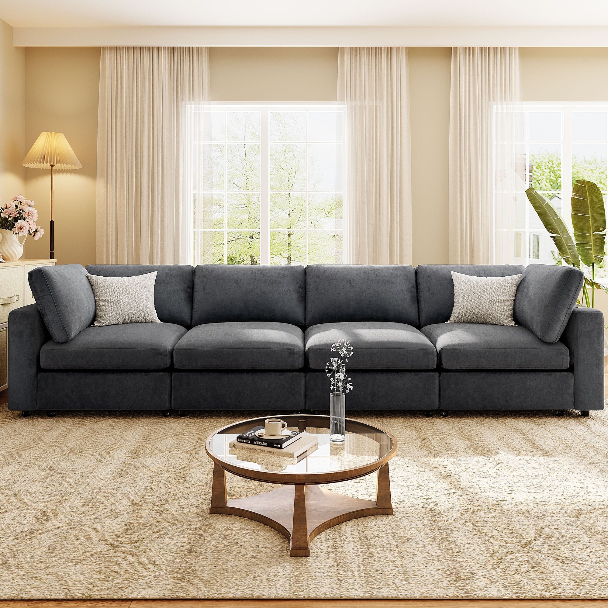 Upholstered Modular Sofa with USB Charge Ports and Wireless