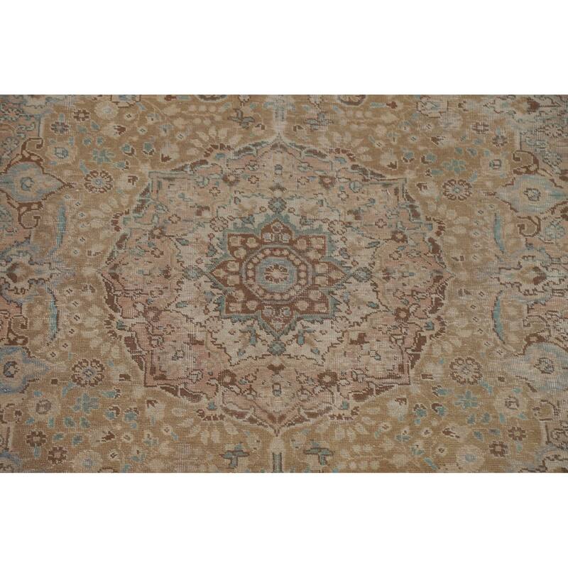 Hand Knotted Oriental 100% Wool Carpet Traditional Medallion Yellow & Gold Tabriz Area Rug - 9' 9'' X 6' 7''