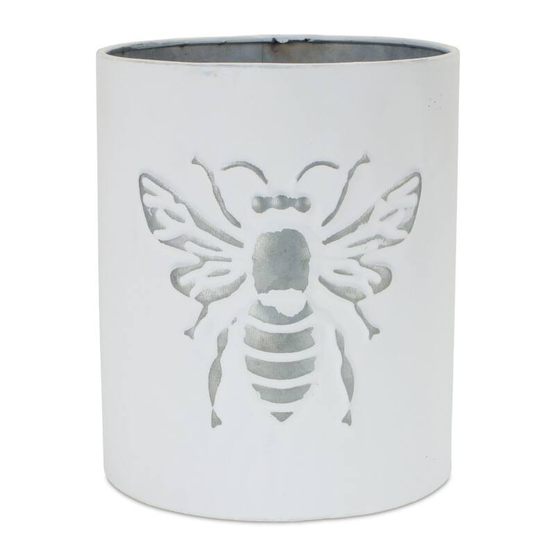 Insect Cylindrical Pot Vases - 7.75" - White and Gray - Set of 3