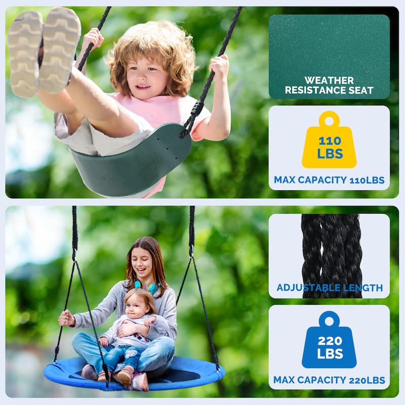 600lbs Swing Sets for Backyard With Saucer Swing, Trapeze Monkey Bar, Belt Swing, Climbing Rope, Climbing Ladder