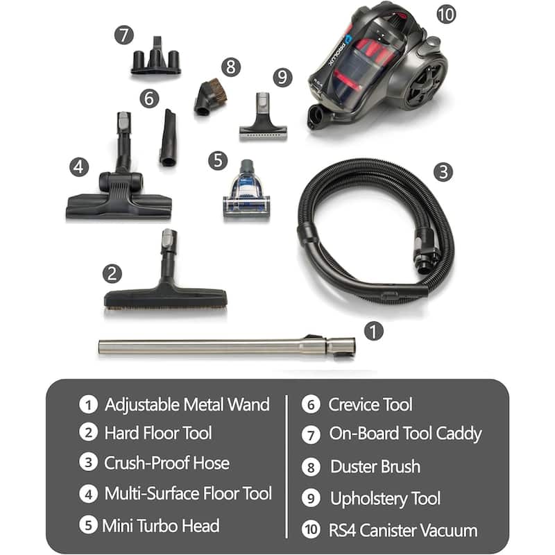 Prolux RS4 Lightweight Bagless Canister Vacuum with Dual HEPA Filtration Premium Button Lock Tools and Automatic Cord Rewind