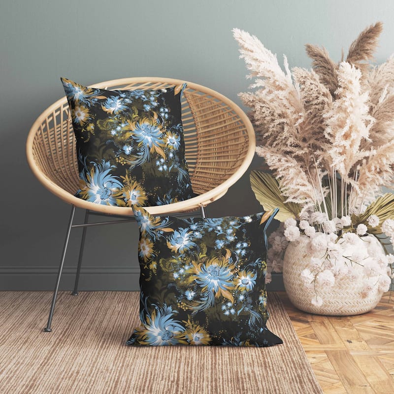 Delightful Wildflowers Faux Suede Reversible Throw Pillow Black and Yellow