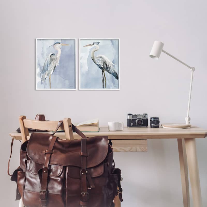 Stupell Heron Birds Standing Blue Sky Watercolor Painting Framed 2 Piece Wall Art - Grey