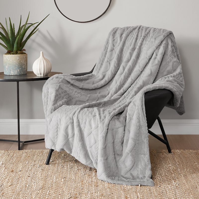 Lucky Brand Embossed Cable Rabbit Synthetic Fur 50" x 70" Throw Blanket