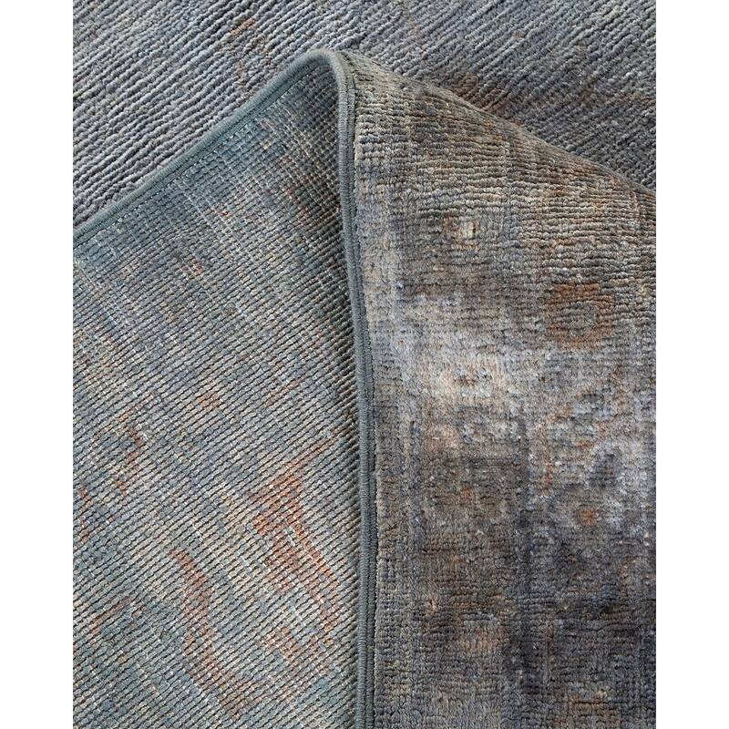 Overton Hand Knotted Wool Vintage Inspired Modern Contemporary Overdyed Gray Area Rug - 12' 2" x 18' 2"