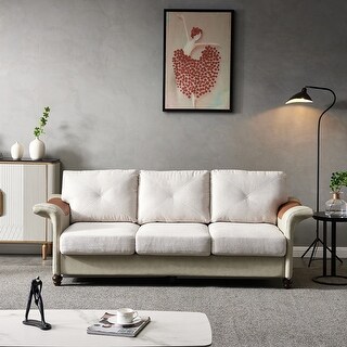 Living Room Furniture sofa, Linen Fabric Faux Leather sofa with Wood ...