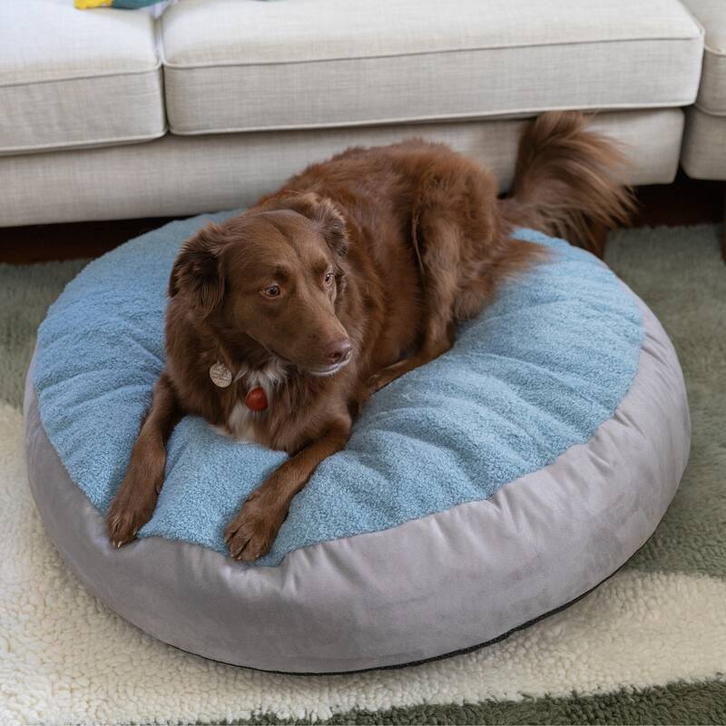 Jaxx Robbi Dog Bed Premium Synthetic-Fur Memory Foam Bean Bag Bed - Medium - Blue / Grey