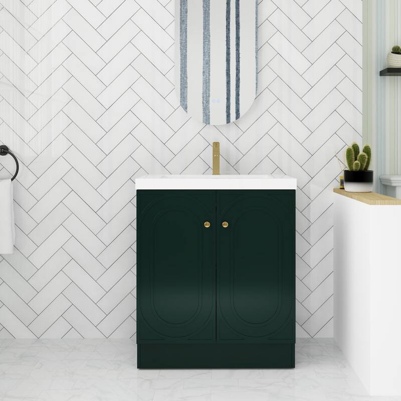 ARTCHIRLY 24/30/36 Inch Bathroom Vanity with Sink, Freestanding Bathroom Vanity with Soft Close Door and Adjustable Shelf - 29.5''W×19.7''D×35.4''H - Green