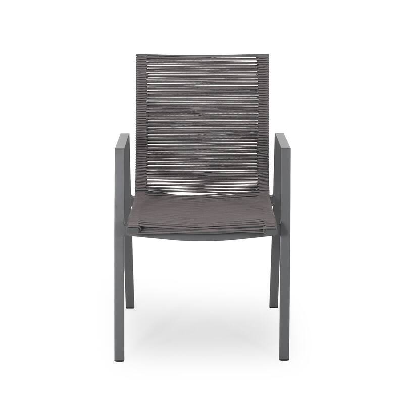 Outdoor Modern Aluminum Dining Chair with Rope Seat (Set of 2),Gray and Dark Gray