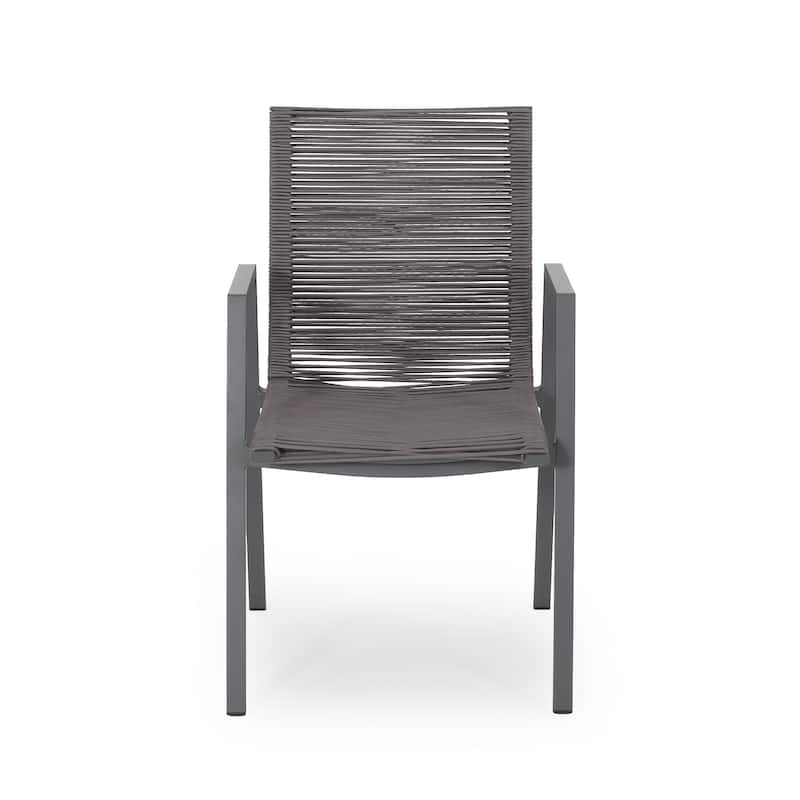 Roomfitters Outdoor Modern Aluminum Dining Chair with Stylish Rope Seat, Set of 2, Durable and Comfortable Design