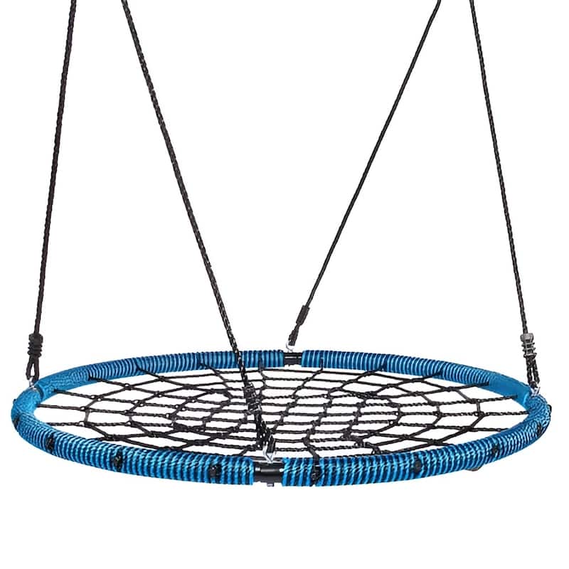Blue Black Braided Rope Spider Web Swing, 750lb Round Tree Seat for Kids - 40" L x 1.8" H
